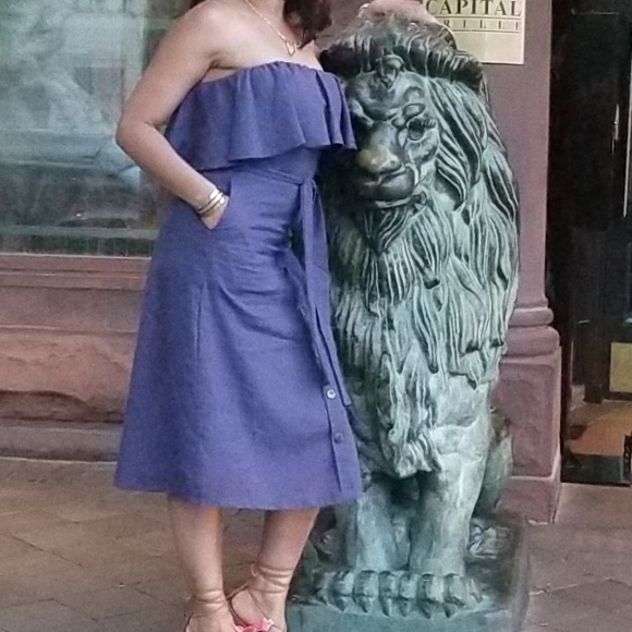 Off Shoulder Navy Dress - Picture 4 of 4